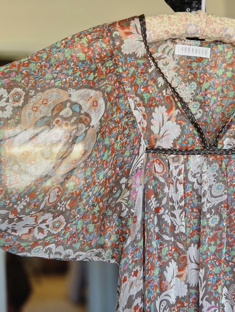 Lynn Adler Boho Floral Puff-Sleeve Silk Mini Dress - Picture 2 of 7